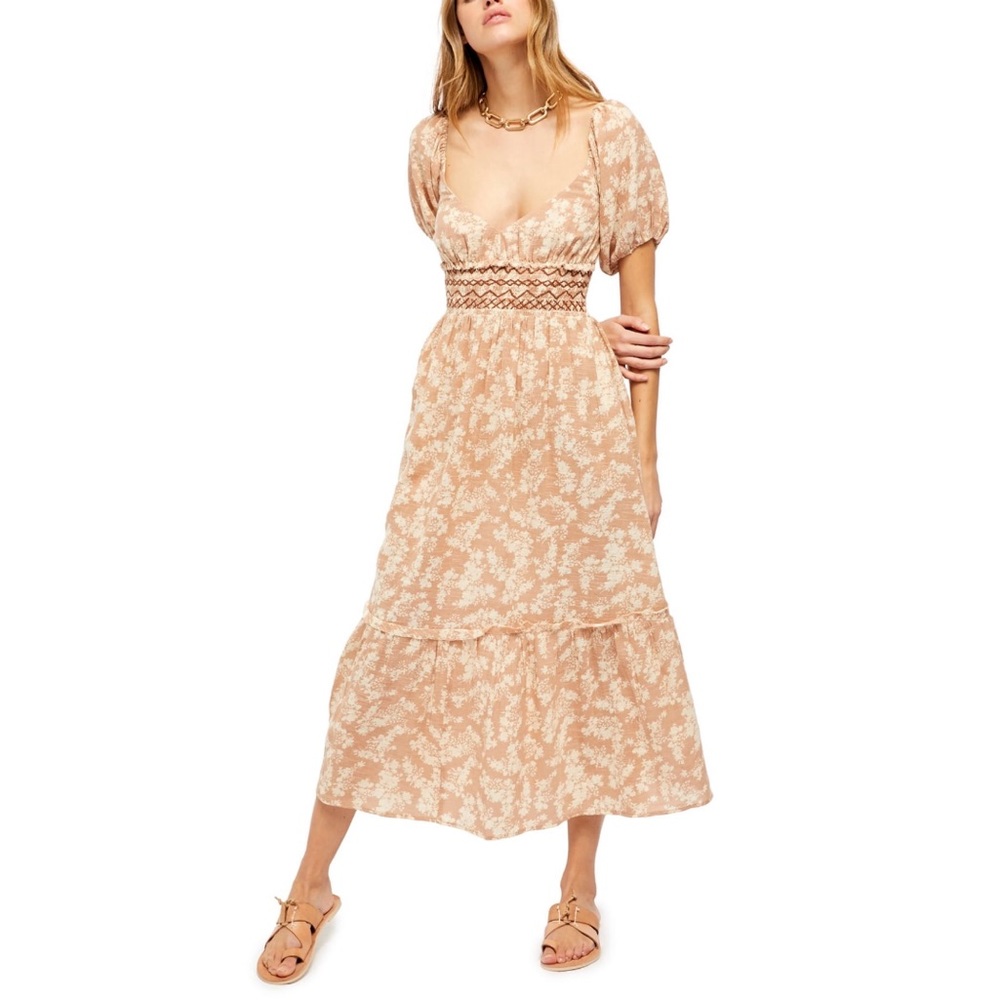 Free People Women's Ellie Print Smocked Maxi Dress Boho size XL